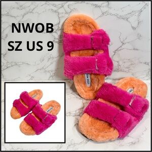 Steve Madden Women's Around Double-Band pink Orange Footbed Slippers SZ 9 $39